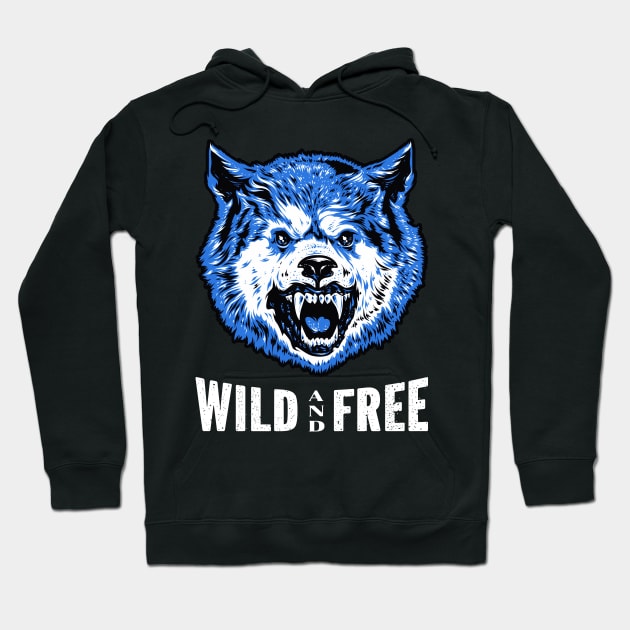 Angry Wolf - Wild And Free (Blue) Hoodie by Whimsical Frank